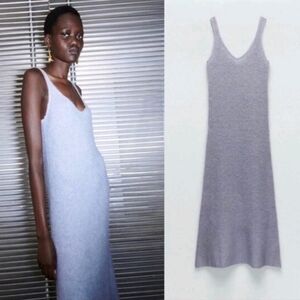 Zara Angora Wool Periwinkle Beaded Midi Dress Strappy Blogger Favorite Small